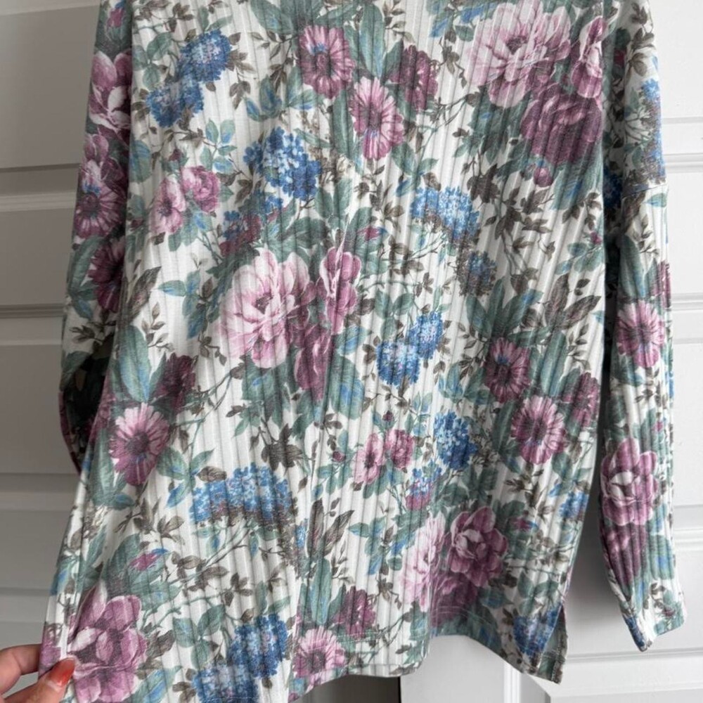 Orbit Sport purple, blue, and green floral print long sleeve top #floral #sporty